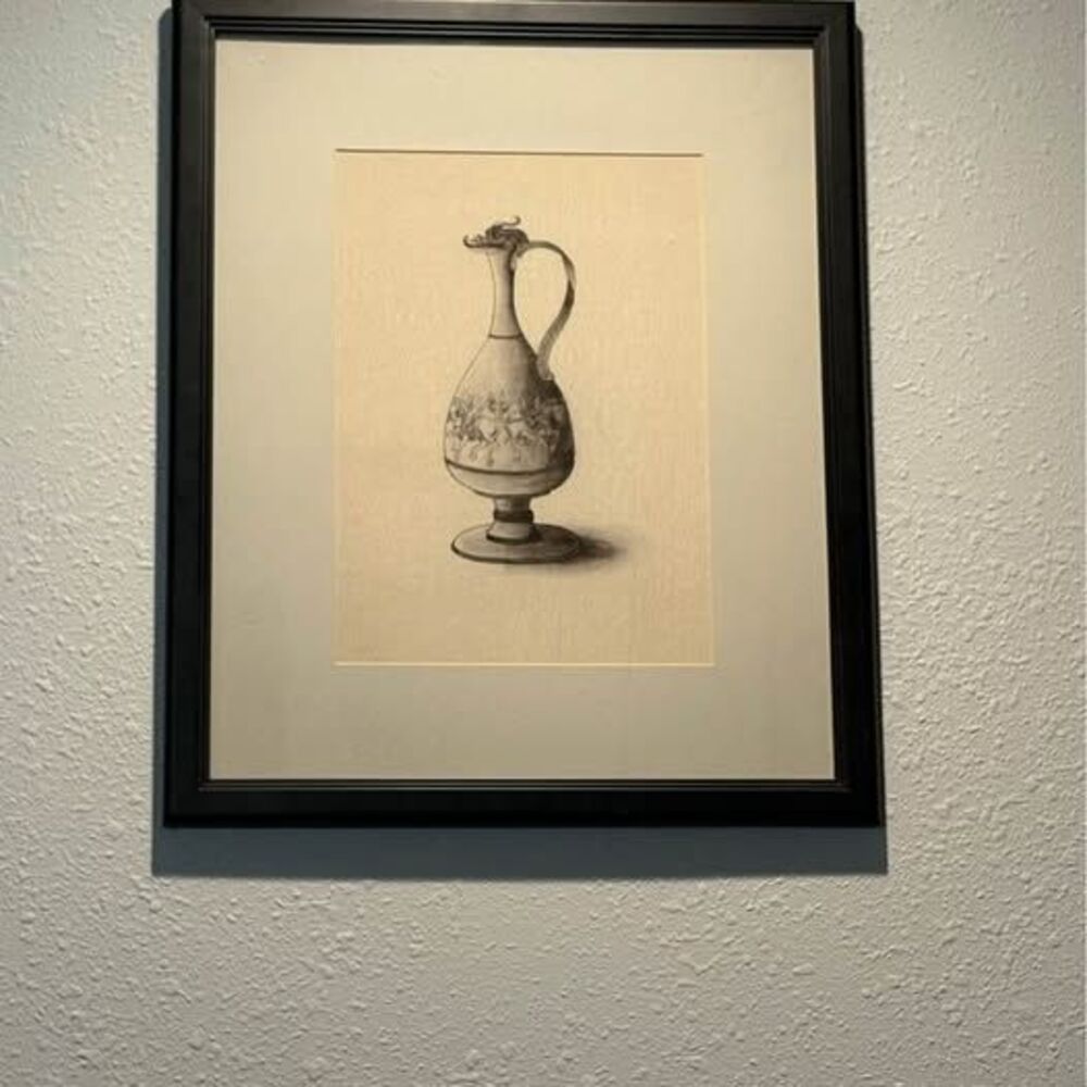 Vintage Framed Asian Bronze Pitcher Sketch Print - Macy's Custom Framing - 18x22
